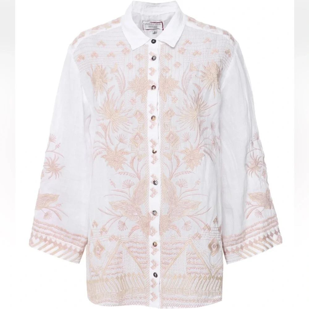 Johnny Was Devere Kimono Sleeve 100% Ramie embroidered button down blous… - Picture 14 of 15